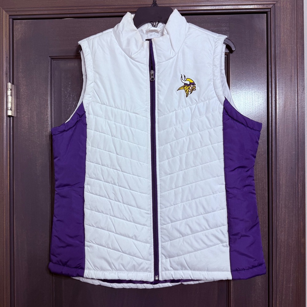 NFL Team Apparel Minnesota Vikings Women XL White Purple Quilted Puffer Vest